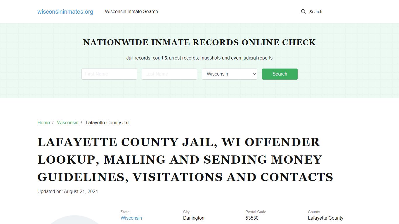 Lafayette County Jail, WI: Inmate Search Options, Visitations, Contacts